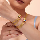 Kit Colar + Pulseira Folheados com Correntes em Camadas e Cravejados de Strass