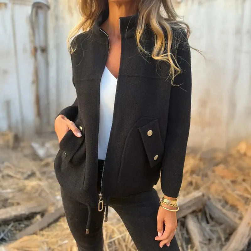 Jaqueta Casual Elegance Com Ziper e Gola Alta