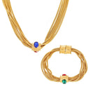 Kit Colar + Pulseira Folheados com Correntes em Camadas e Cravejados de Strass
