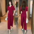 Blusa de Manga Curta com Decote em V e Calça Pantacourt Combinando (Conjunto de 2 Peças)