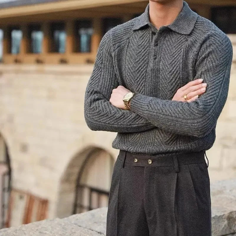 Suéter Masculino Casual de Malha Gola Redonda Polo