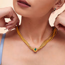 Kit Colar + Pulseira Folheados com Correntes em Camadas e Cravejados de Strass