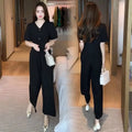Blusa de Manga Curta com Decote em V e Calça Pantacourt Combinando (Conjunto de 2 Peças)
