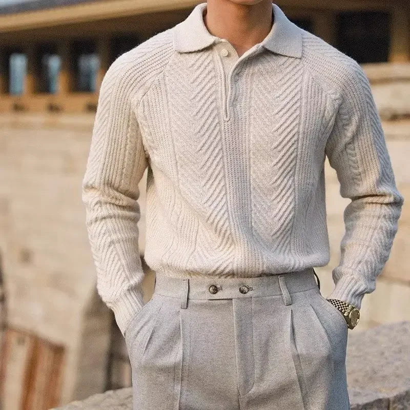 Suéter Masculino Casual de Malha Gola Redonda Polo