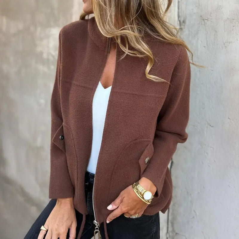 Jaqueta Casual Elegance Com Ziper e Gola Alta