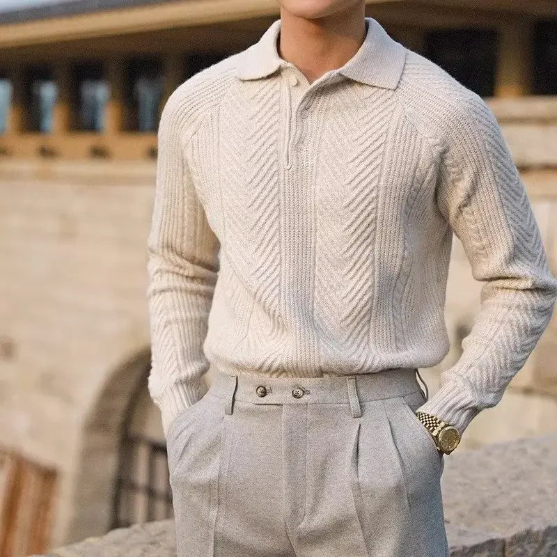 Suéter Masculino Casual de Malha Gola Redonda Polo