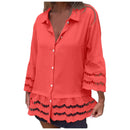 Camisa Linho de Manga Média com Design de Patchwork Vazado