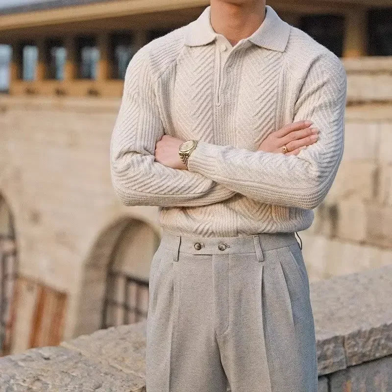 Suéter Masculino Casual de Malha Gola Redonda Polo