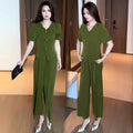 Blusa de Manga Curta com Decote em V e Calça Pantacourt Combinando (Conjunto de 2 Peças)