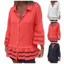 Camisa Linho de Manga Média com Design de Patchwork Vazado